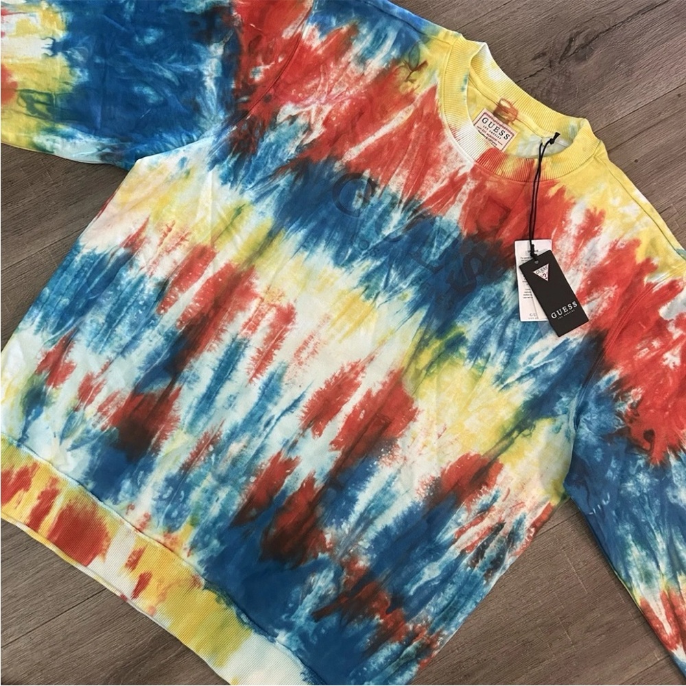 Guess Los Angeles Multicolor Tie Dye Sweatshirt unisex Medium 100% Cotton NEW‎